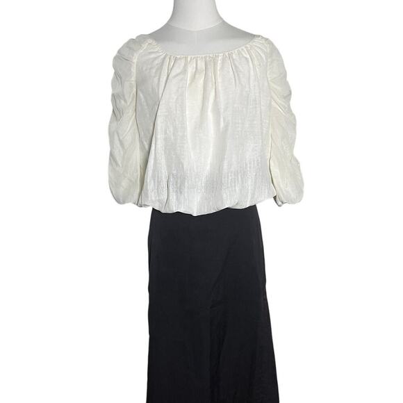 Max Studio Peasant Blouse XS Ivory Cotton Silk Poet Sleeve Boho Romantic Top - Picture 7 of 12